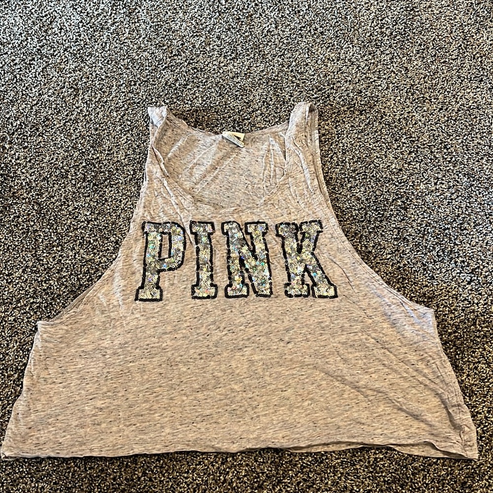 Victoria Secret Grey tank top with sequence”pink”